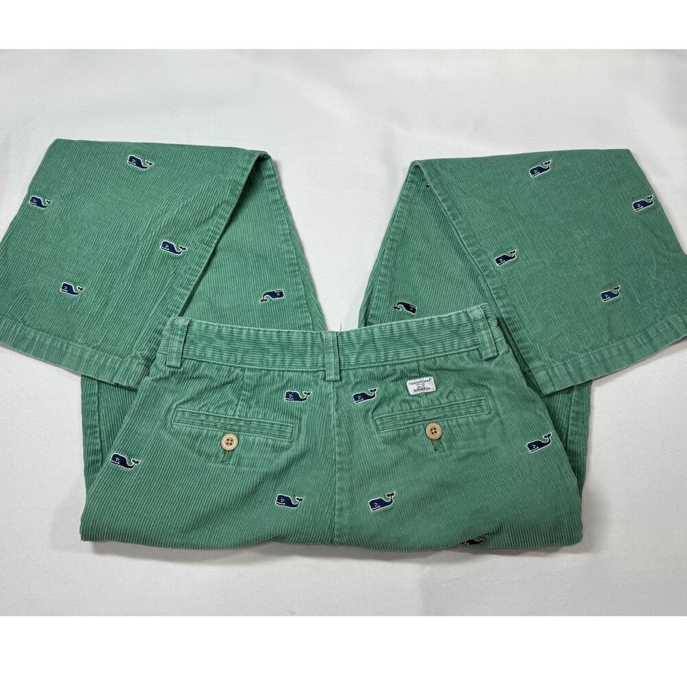 Vineyard Vines Corduroy Green Pants Embroidery Whales 26x26 XL